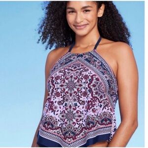 Kona Sol Purple and White Halter Bikini Top